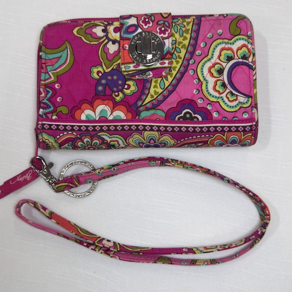 Vera Bradley Pink Paisley Quilted Cotton Zip Around Wristlet Wallet